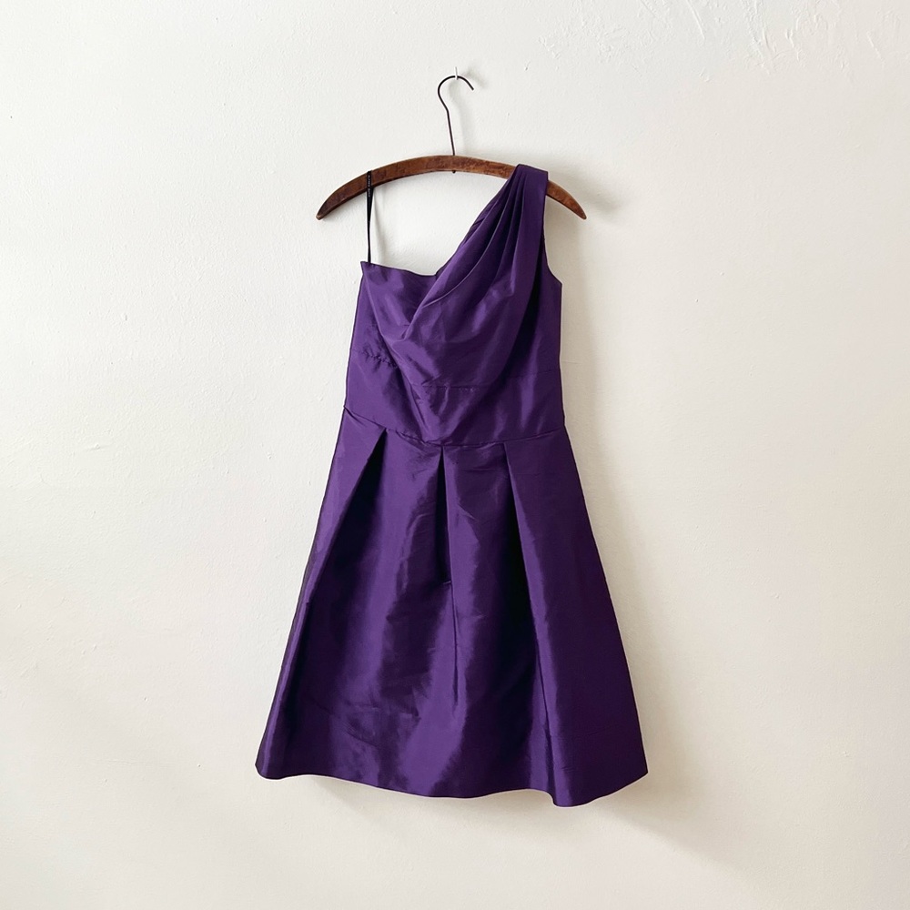 Amethyst Tailored One Shoulder Teacup A-line Alfred Sung Bridesmaid Dress